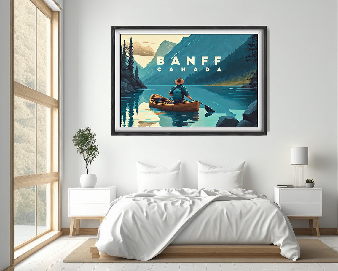 Banff Canada Canoe Serene Alpine Lake Mountains Retro Travel Poster - Image 4