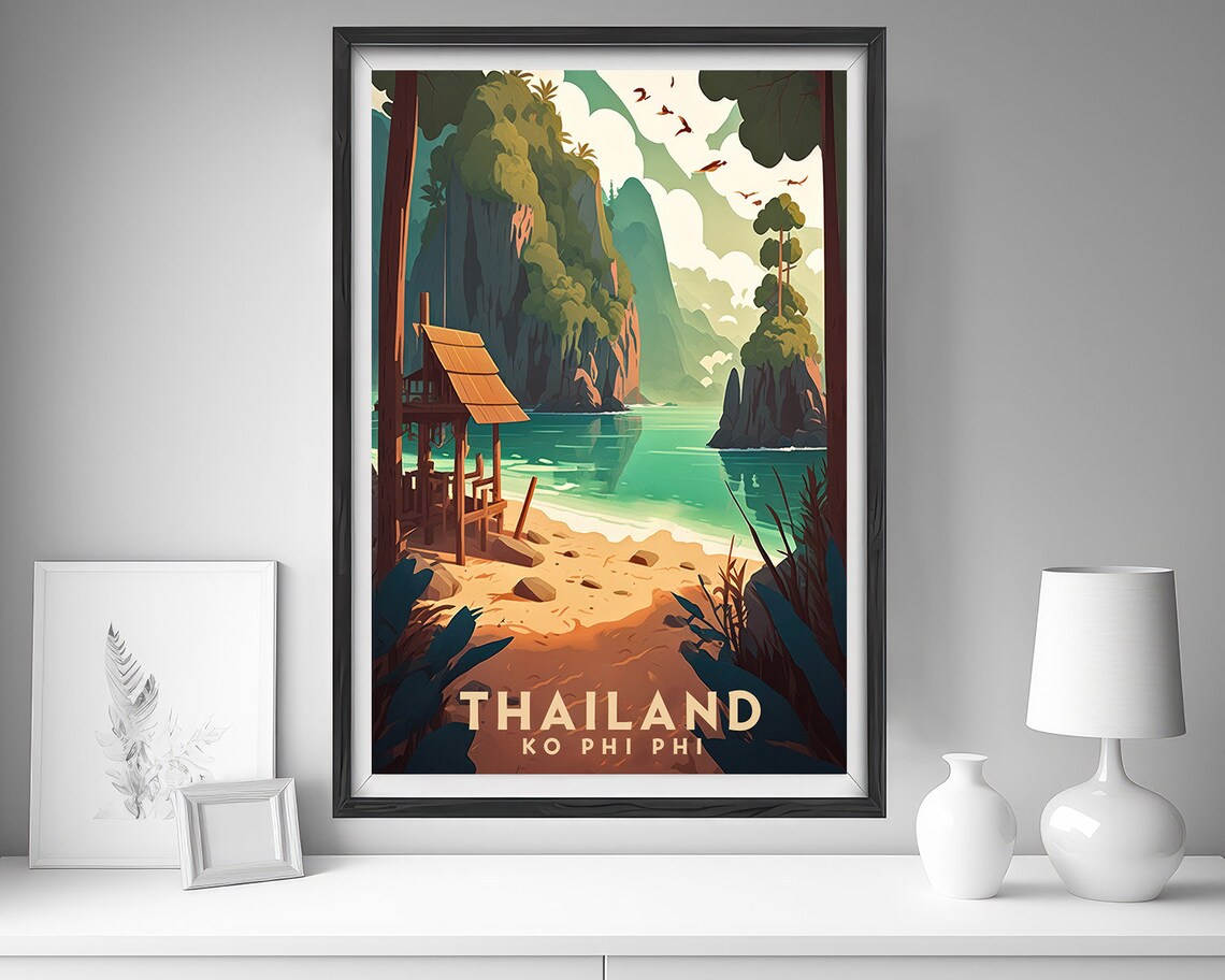 Ko Phi Phi Thailand Travel Poster Thailand Phi Phi Island Wall Art Print Phi Phi Island Travel Art Painting Phi Phi Home Decor - Image 5