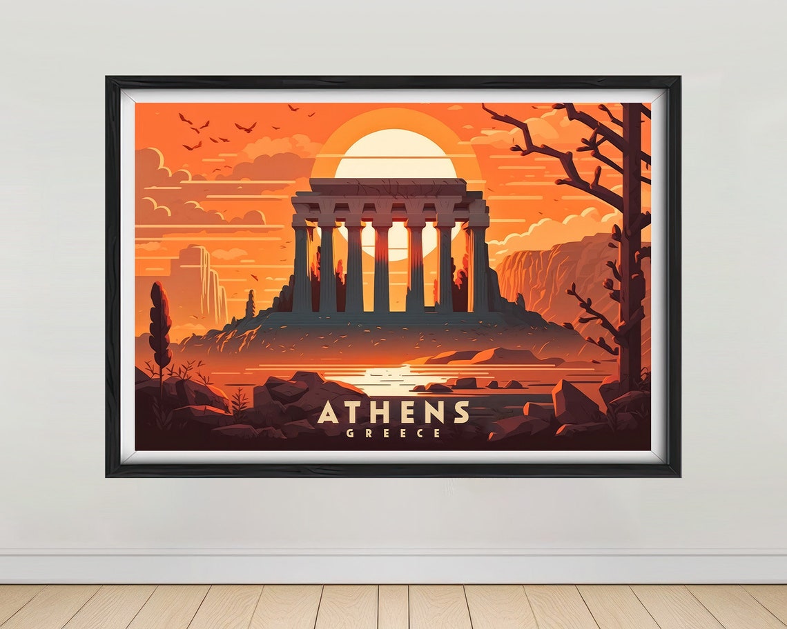 Athens Greece Parthenon Acropolis Sunset Ancient Temple Travel Poster