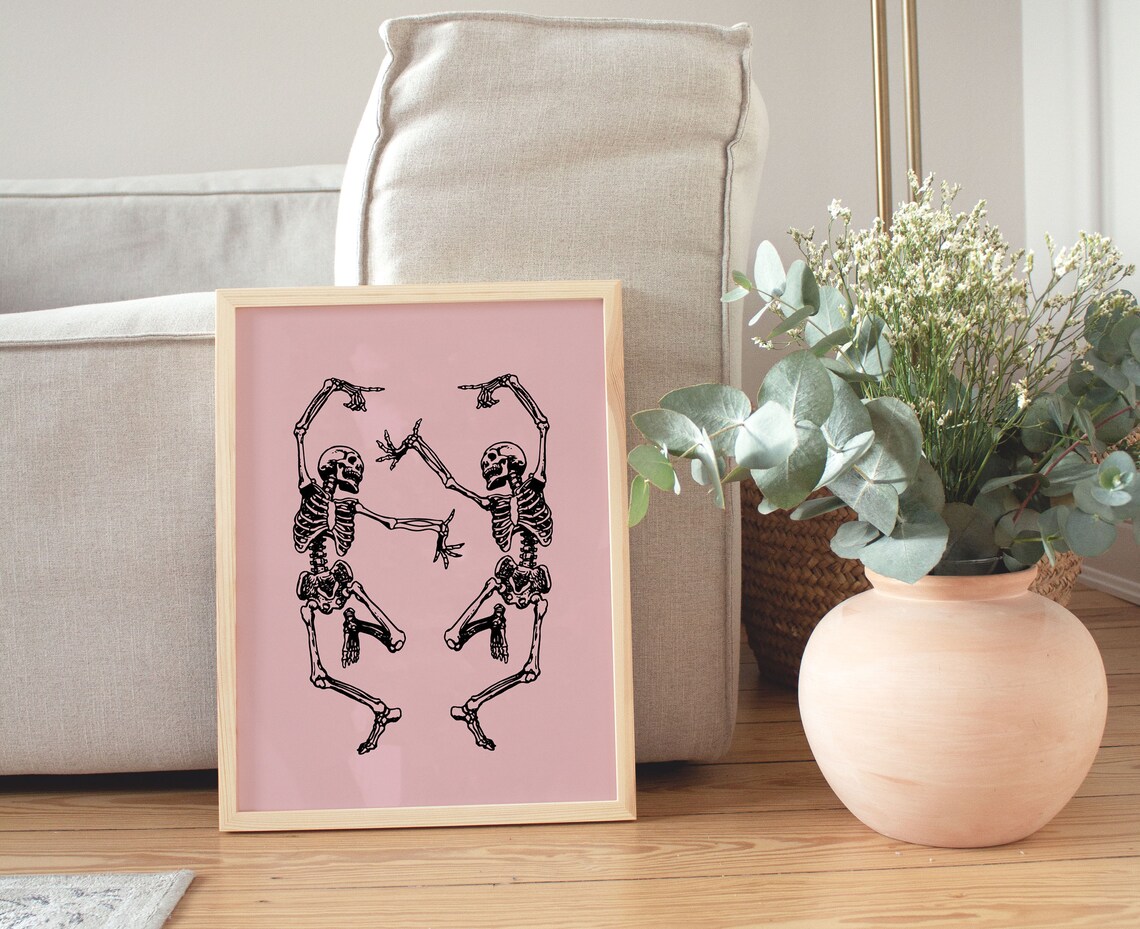 Pink Halloween Vintage Skeleton Poster Print - Image 2