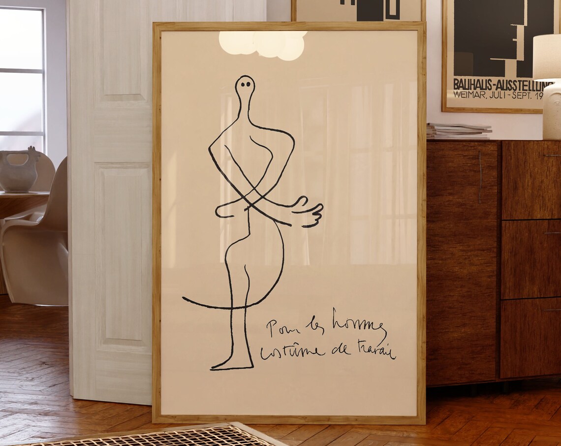 Elegant Single Line Standing Figure Drawing French Inscription Art Poster - Image 2