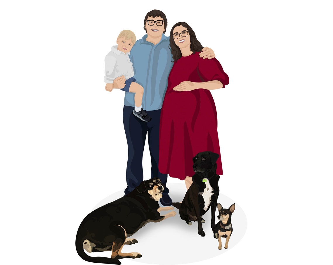 Custom Family Portrait With Pets From Photo Personalized Poster