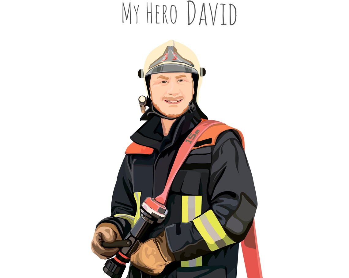 Fireman Portrait, Custom Firefighter Gift