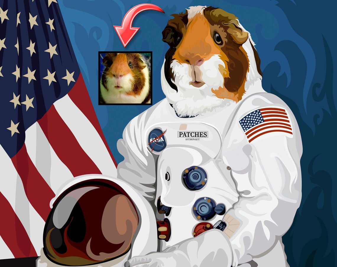 Custom Guinea Pig Astronaut Portrait From Photo Funny Pet Poster