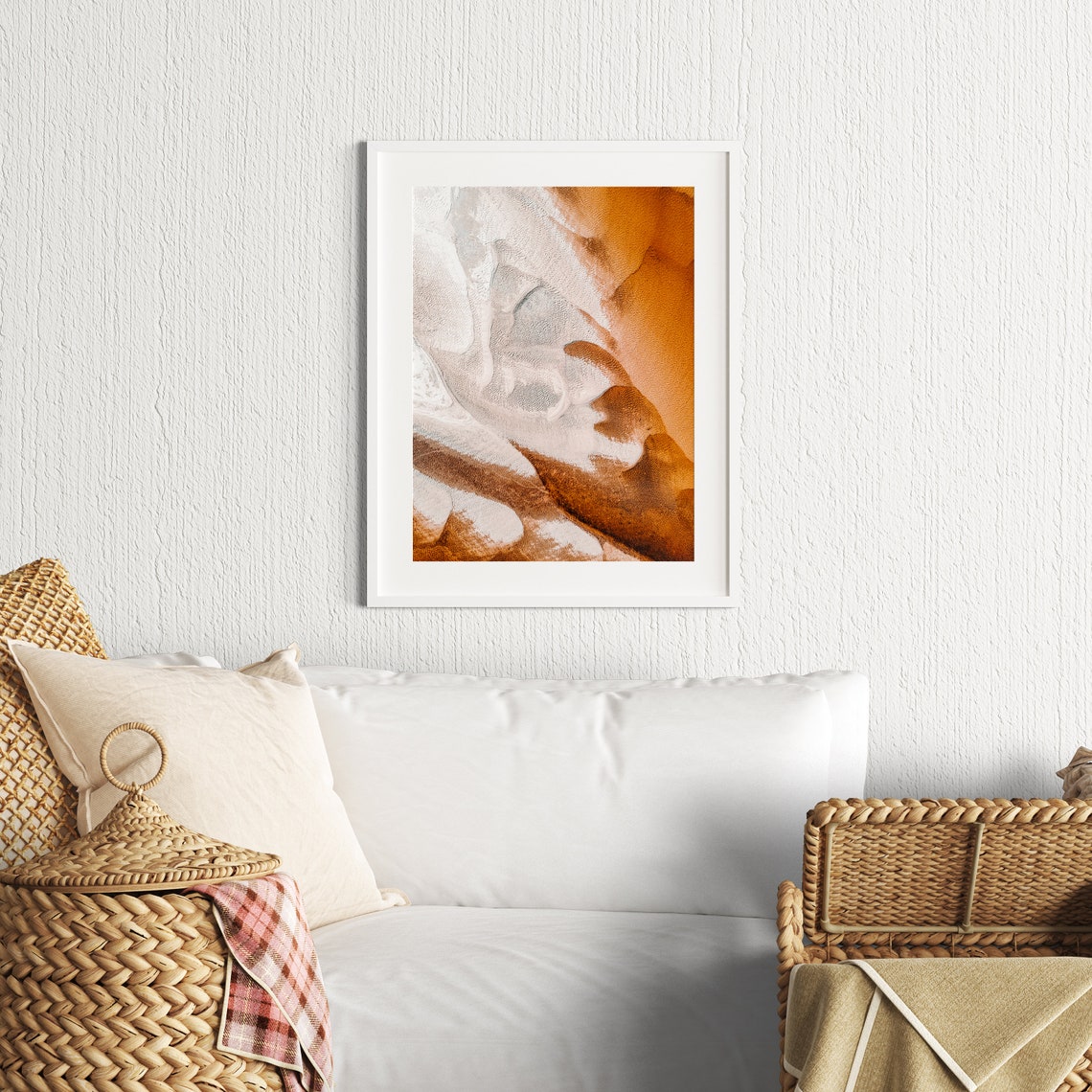 Warm Terracotta And Beige Textured Waves Abstract Wall Print - Image 3