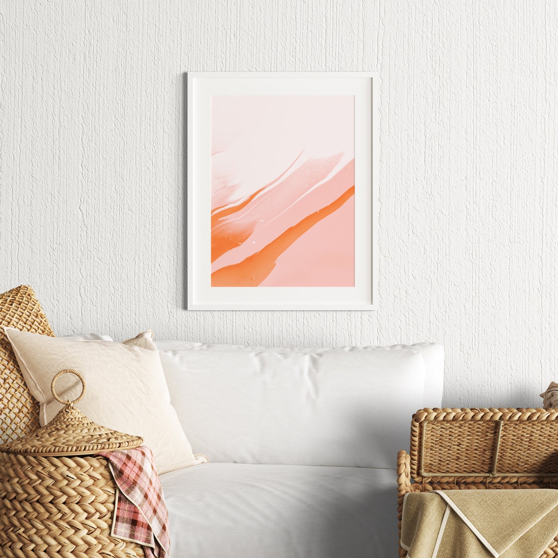 Soft Peach Coral Flowing Brushstroke Waves Abstract Wall Art - Image 3