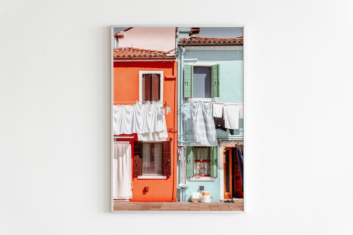 Burano Venice Colorful Houses with Hanging Laundry Photography Poster - Image 2
