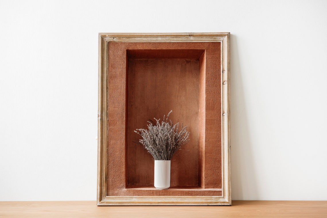 Dried Lavender In White Vase Terracotta Niche Minimal Wall Print - Image 3