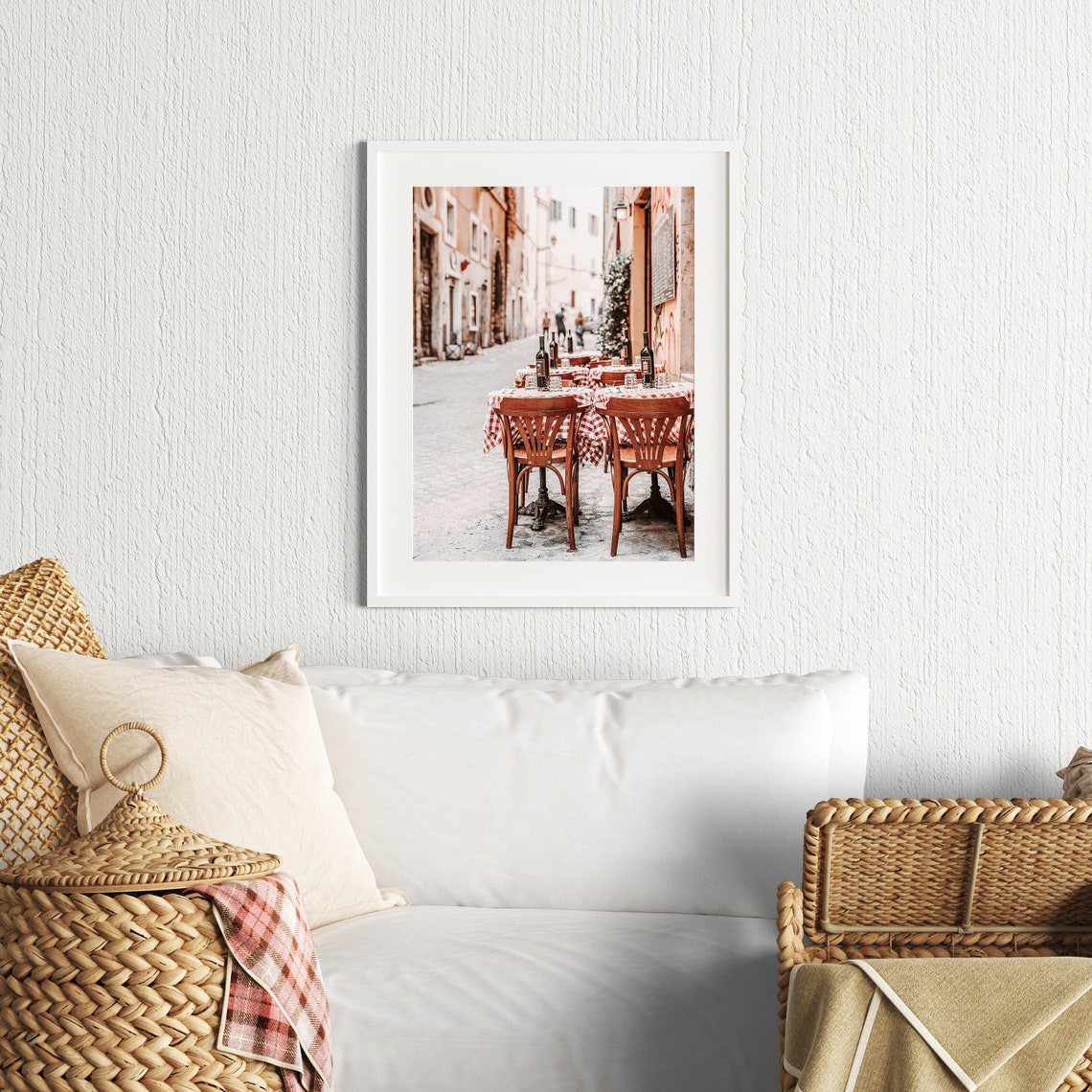 Rome Trattoria Outdoor Tables with Checkered Cloths Photography Poster - Image 3