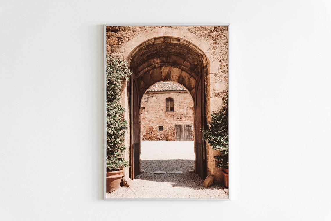 Italian Stone Archway With Wooden Doors Courtyard Travel Wall Print - Image 2