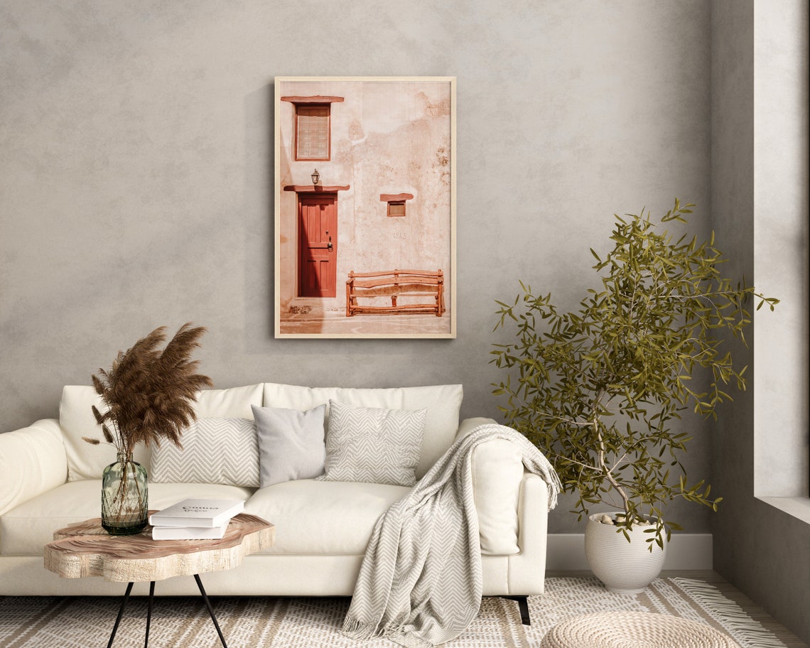 Rustic Red Door Stone Wall Bench 1865 Terracotta Photo Art Poster - Image 3