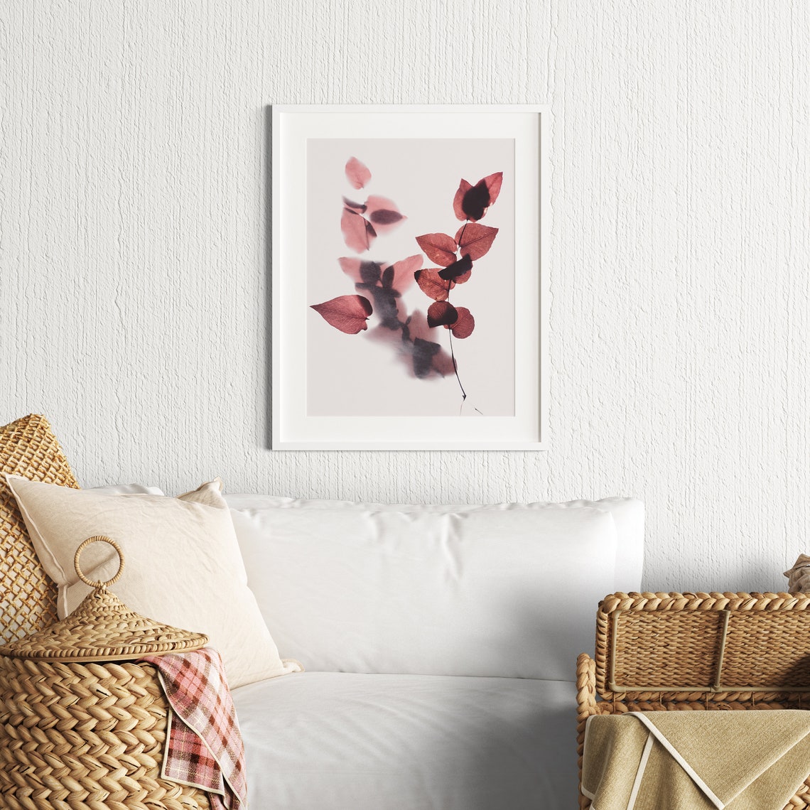 Dried Red Autumn Leaves Soft Shadow Minimal Botanical Wall Print - Image 2