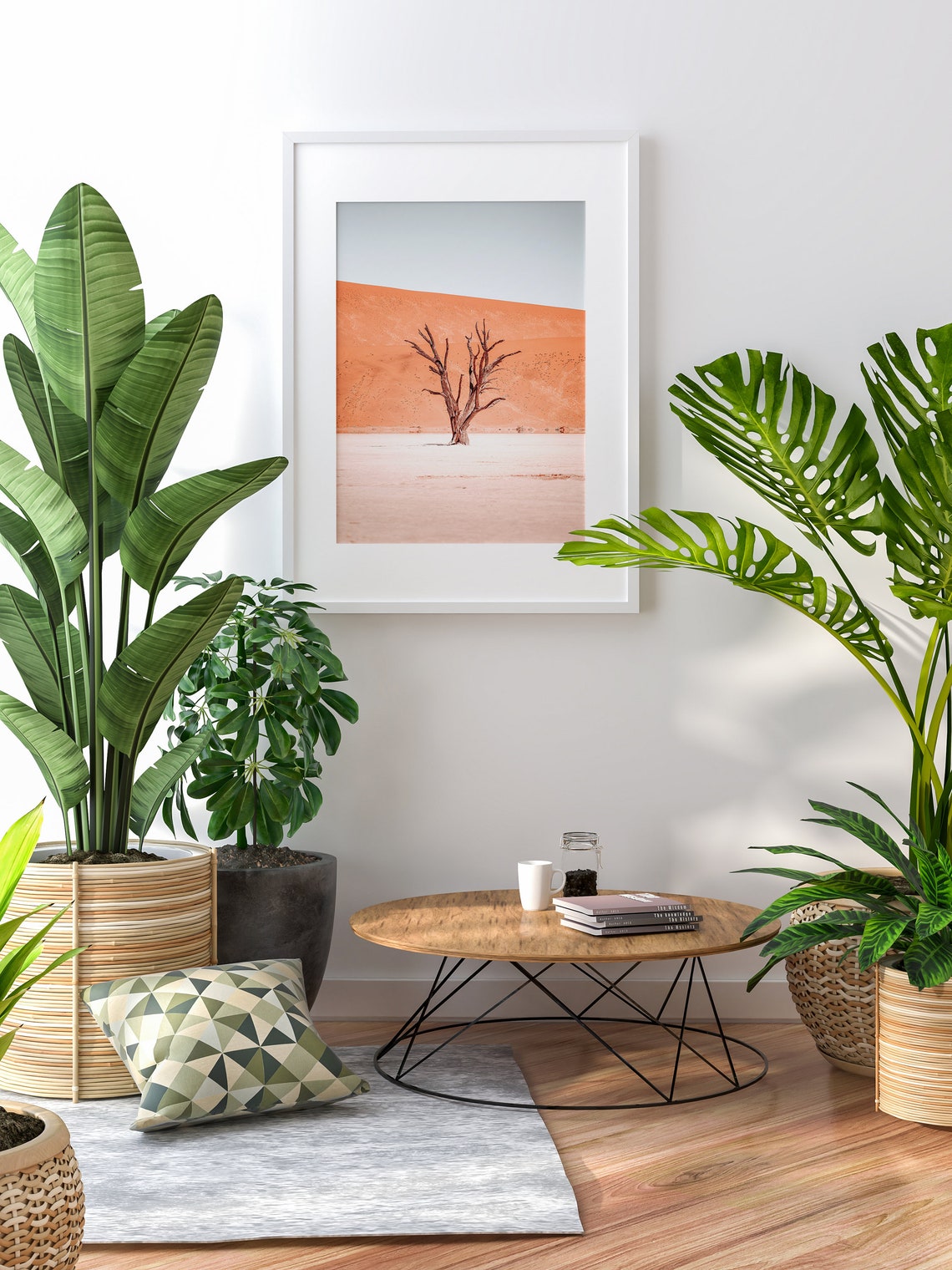 Desert Dead Tree Against Red Sand Dunes Minimalist Photography Poster - Image 2