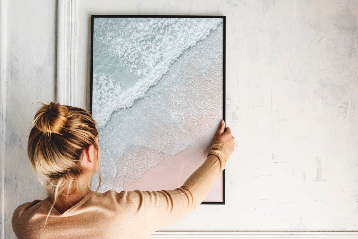 Aerial Beach Coastal Print, Boho Ocean Waves - Image 3