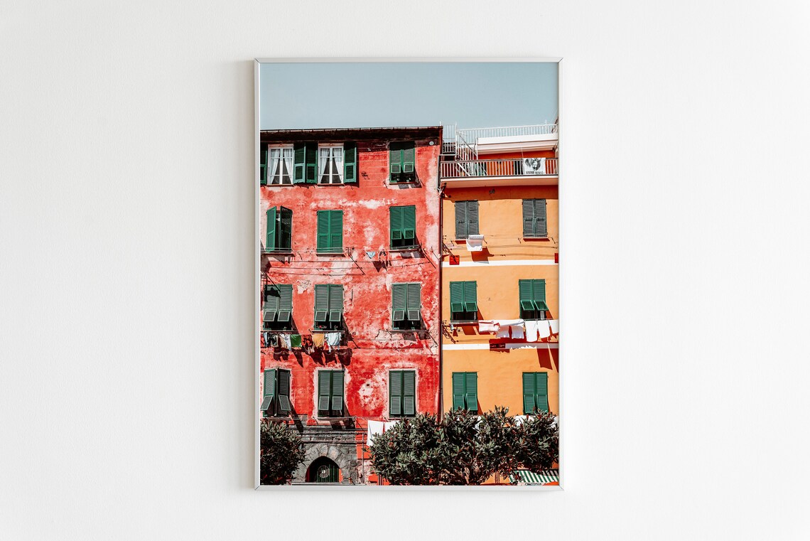 Cinque Terre Colorful Buildings with Green Shutters Photography Poster - Image 2