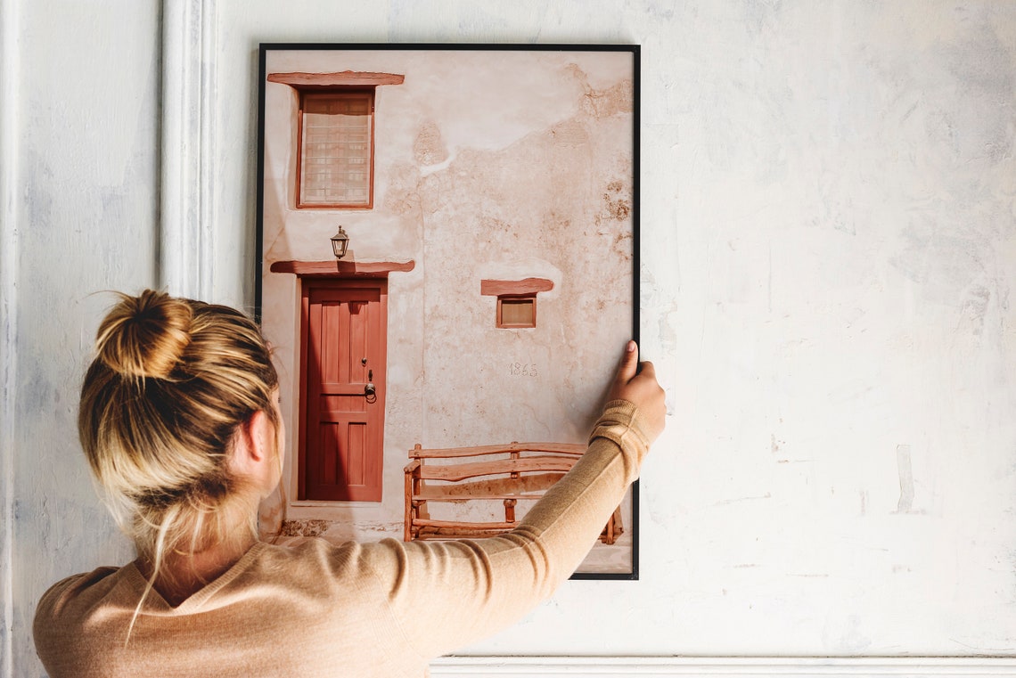 Rustic Red Door Stone Wall Bench 1865 Terracotta Photo Art Poster - Image 2