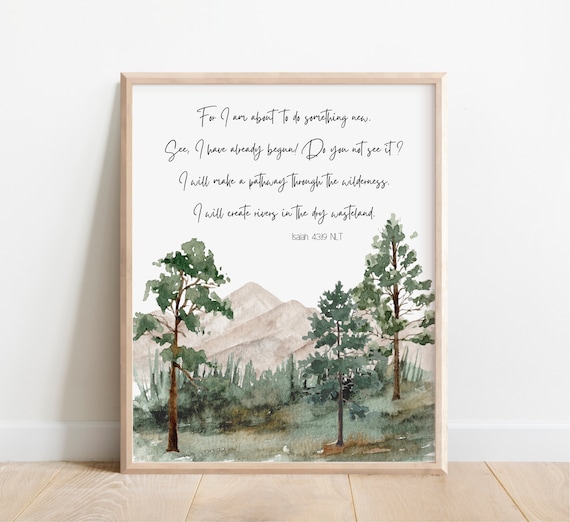 Isaiah 43:19 New Thing Bible Verse Watercolor Pine Forest Wall Art