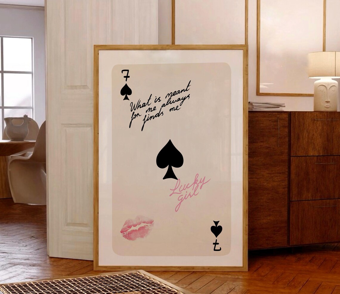 Seven Of Spades Lucky Girl Playing Card Affirmation Art Poster