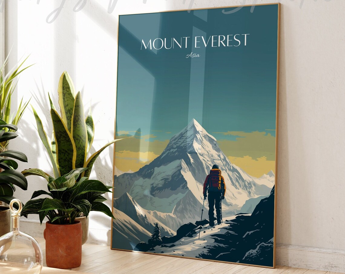 Mount Everest Asia Summit Hiker Backpack Vintage Travel Poster