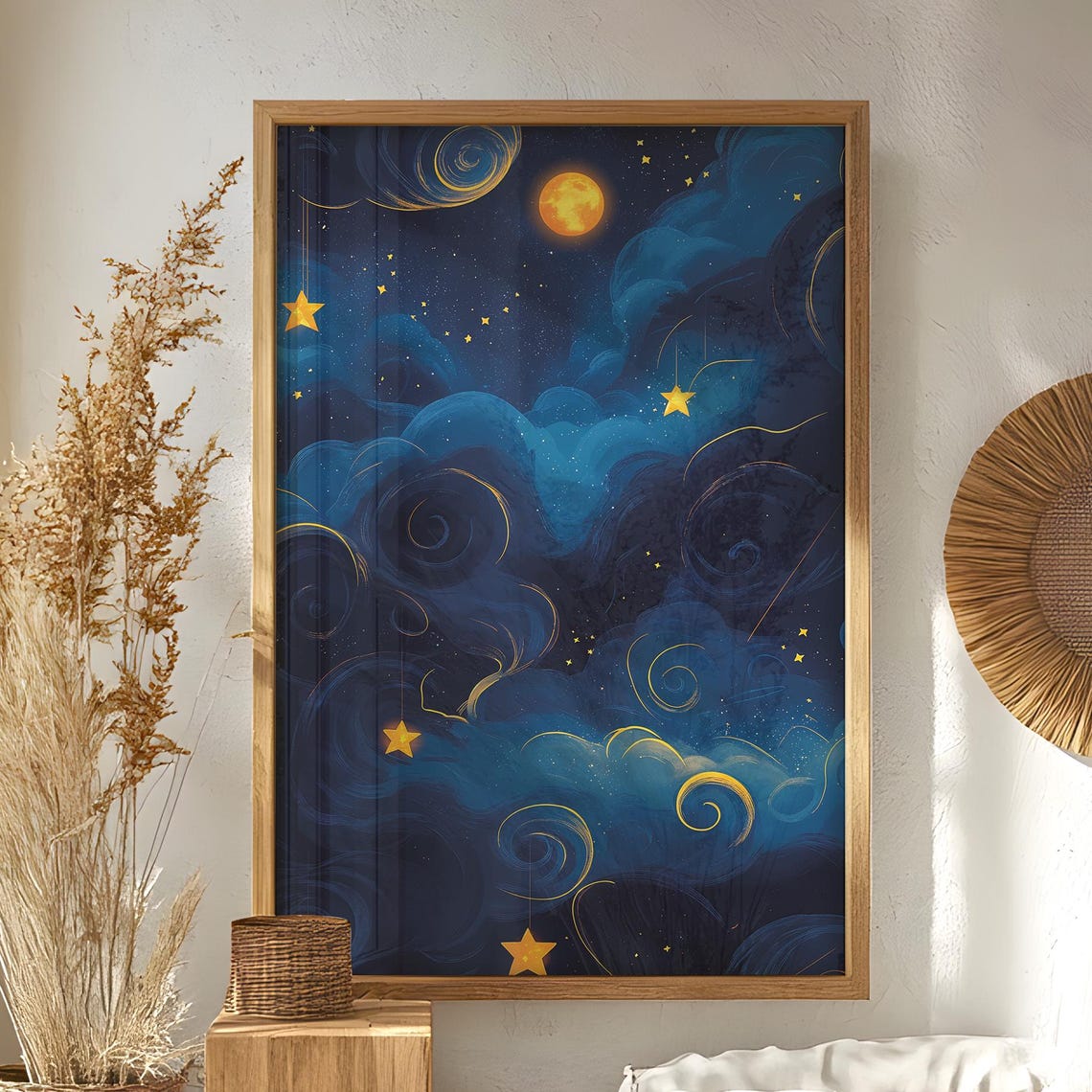 Dreamy Night Sky Hanging Stars Full Moon Whimsical Celestial Poster - Image 4
