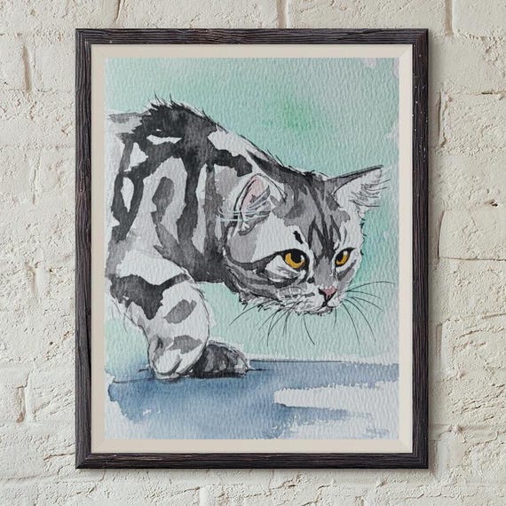 Watercolor Cat Painting, Cat Lover Gift