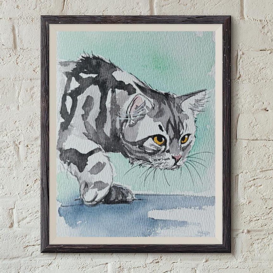 Watercolor Cat Painting, Cat Lover Gift