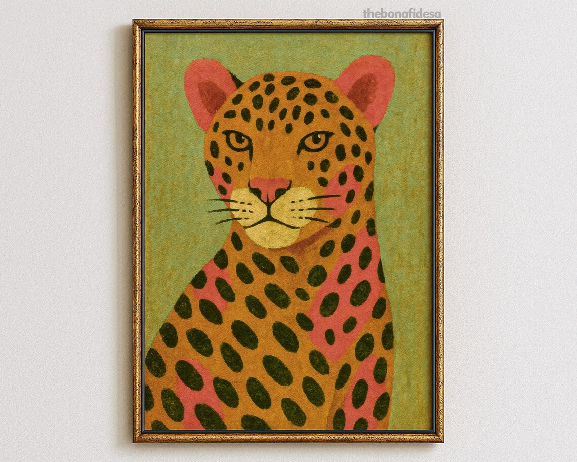 Surreal Wall Art Leopard Wild Animal Eccentric Decor Funky Maximalist Print Apartment