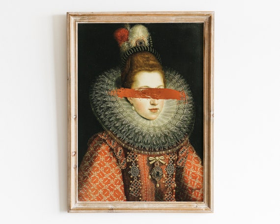 Eclectic Wall Art Woman Altered Portrait Modern Oil Painting Female Original Person Print Antique Vintage Custom Poster