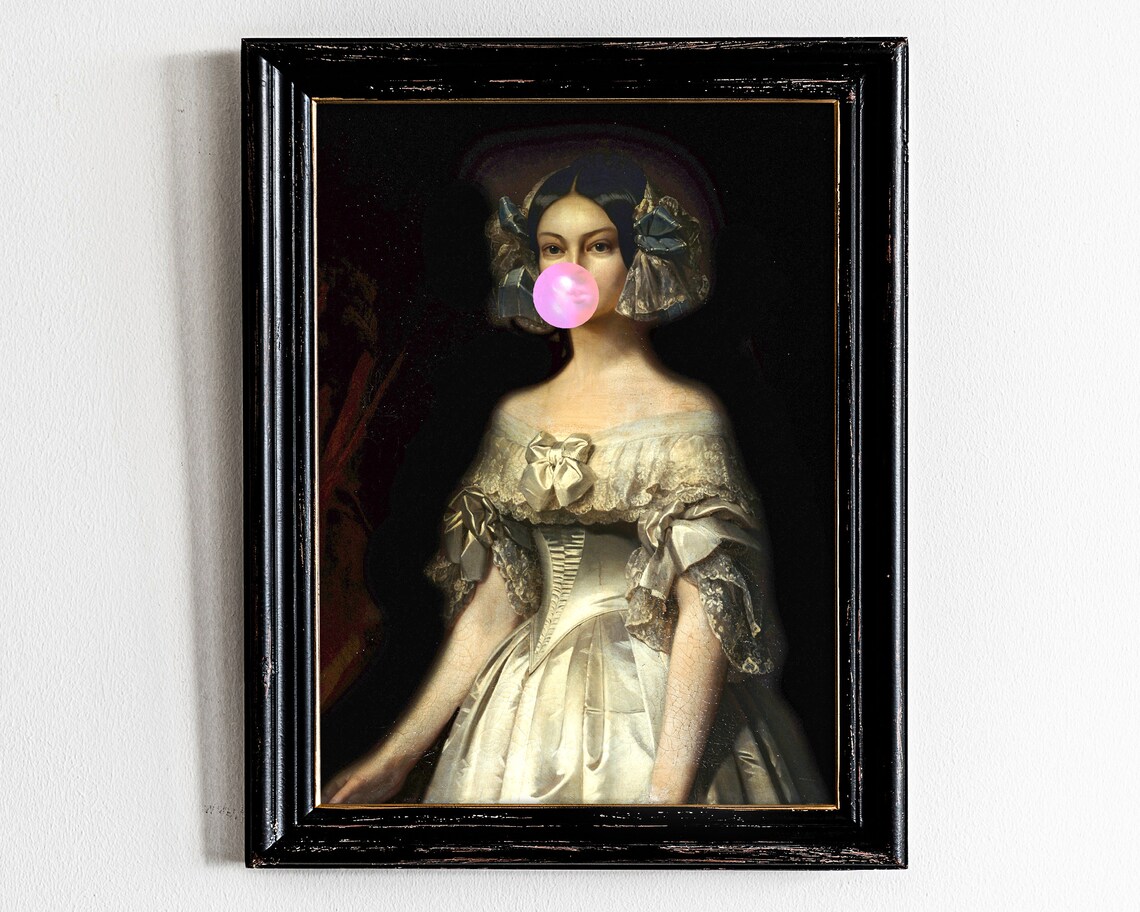 Victorian Woman Pink Bubblegum Altered Classic Portrait Poster