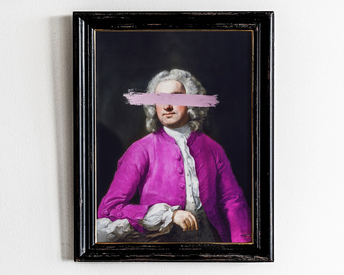 Altered Portrait Vintage Painting, Eclectic Baroque Man Art Print
