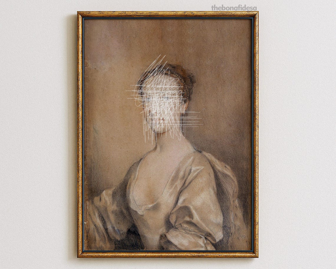 Classical Lady White Scribble Face Altered Sepia Sketch Quirky Poster