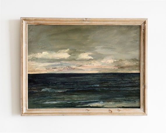 Vintage Ocean Oil Painting, Coastal Nautical Art