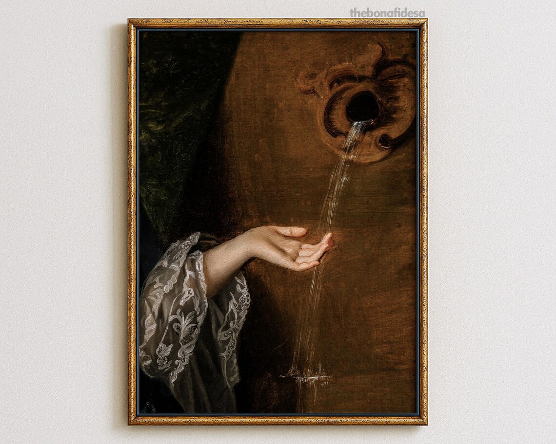 Baroque Hand at Vintage Stone Fountain Oil Painting Style Poster