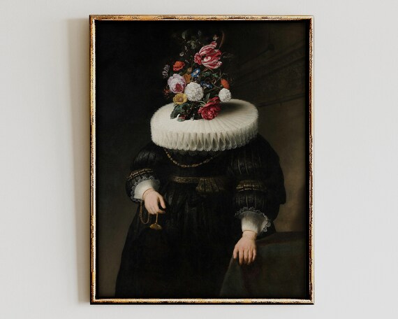 Moody Vintage Portraitvictorian Wall Artvintage Oil Paintingdark Portraitdark Academia Decoraltered Artsurreal Paintingmaximalist