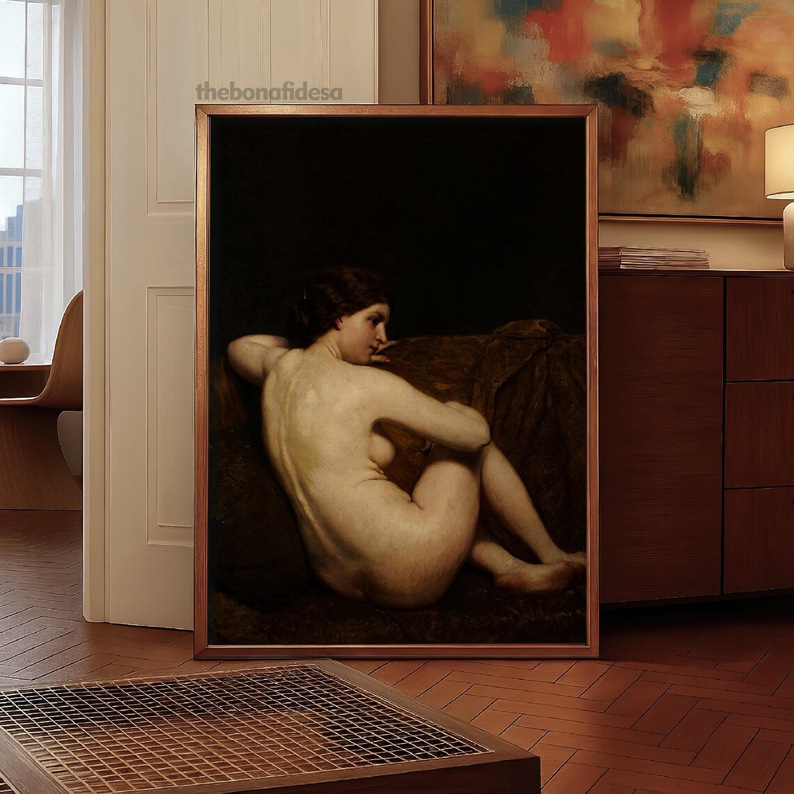 Seated Female Nude Vintage Academic Oil Painting Figure Wall Art