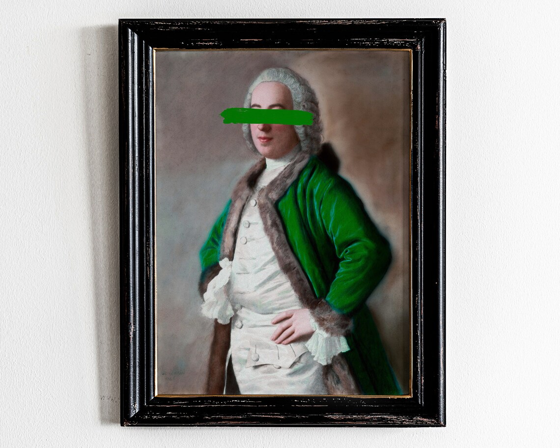 Georgian Gentleman Green Coat Censored Eyes Altered Portrait Poster