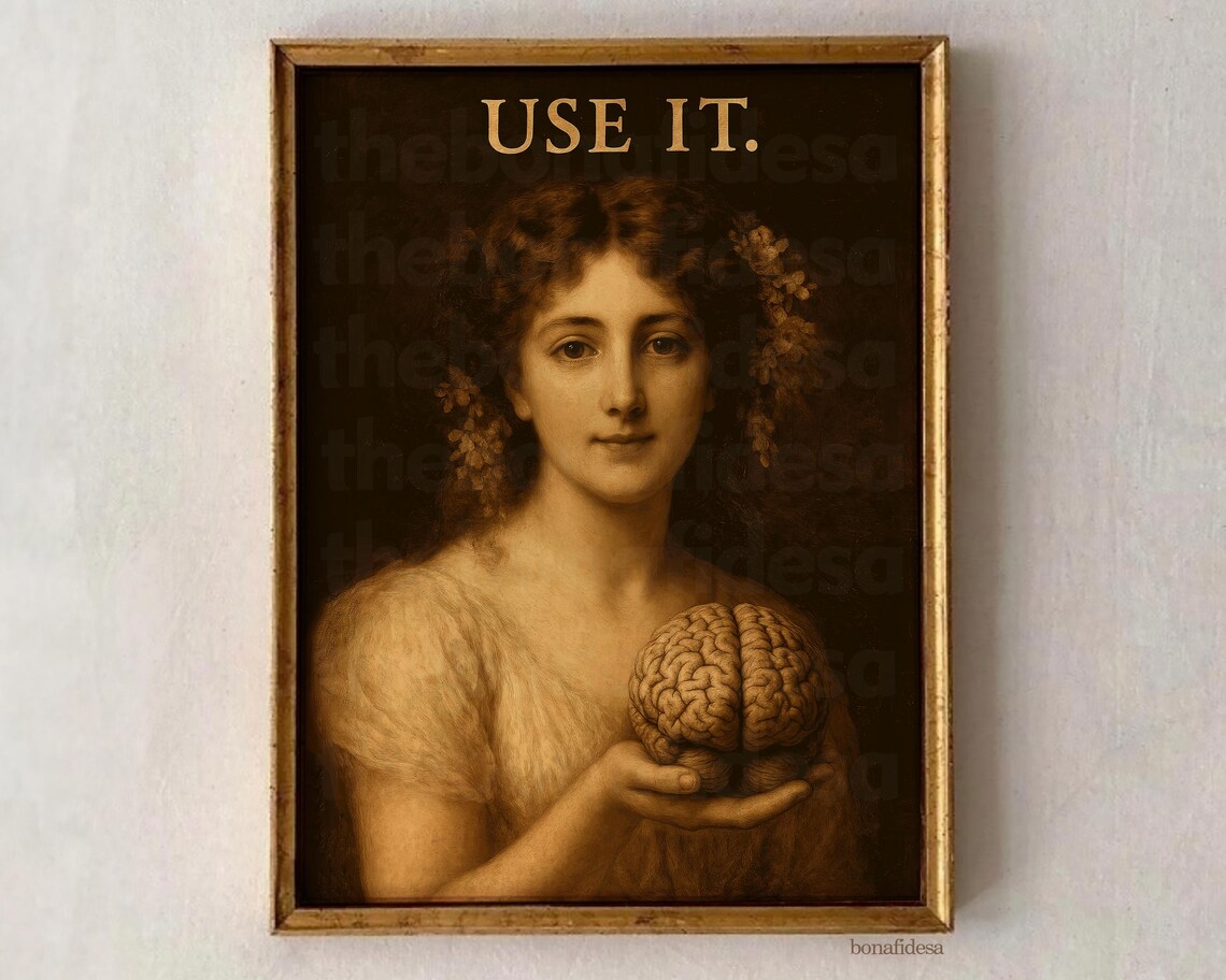 Funny Vintage Brain Art Print, Motivational Quote