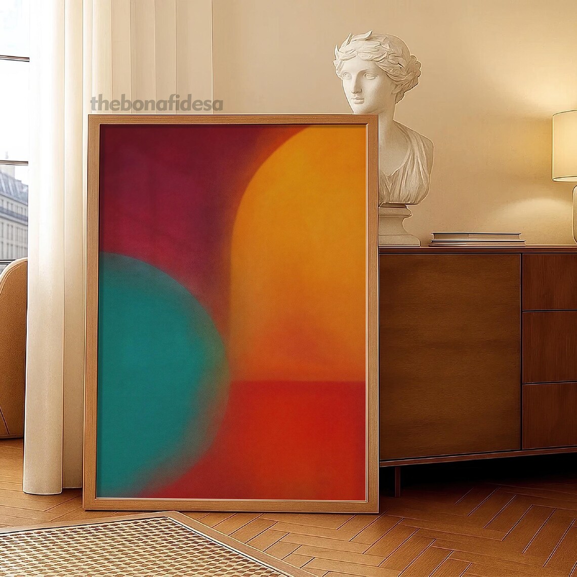 Colorful Abstract Wall Art Print Retro Sunset Teal And Red Poster