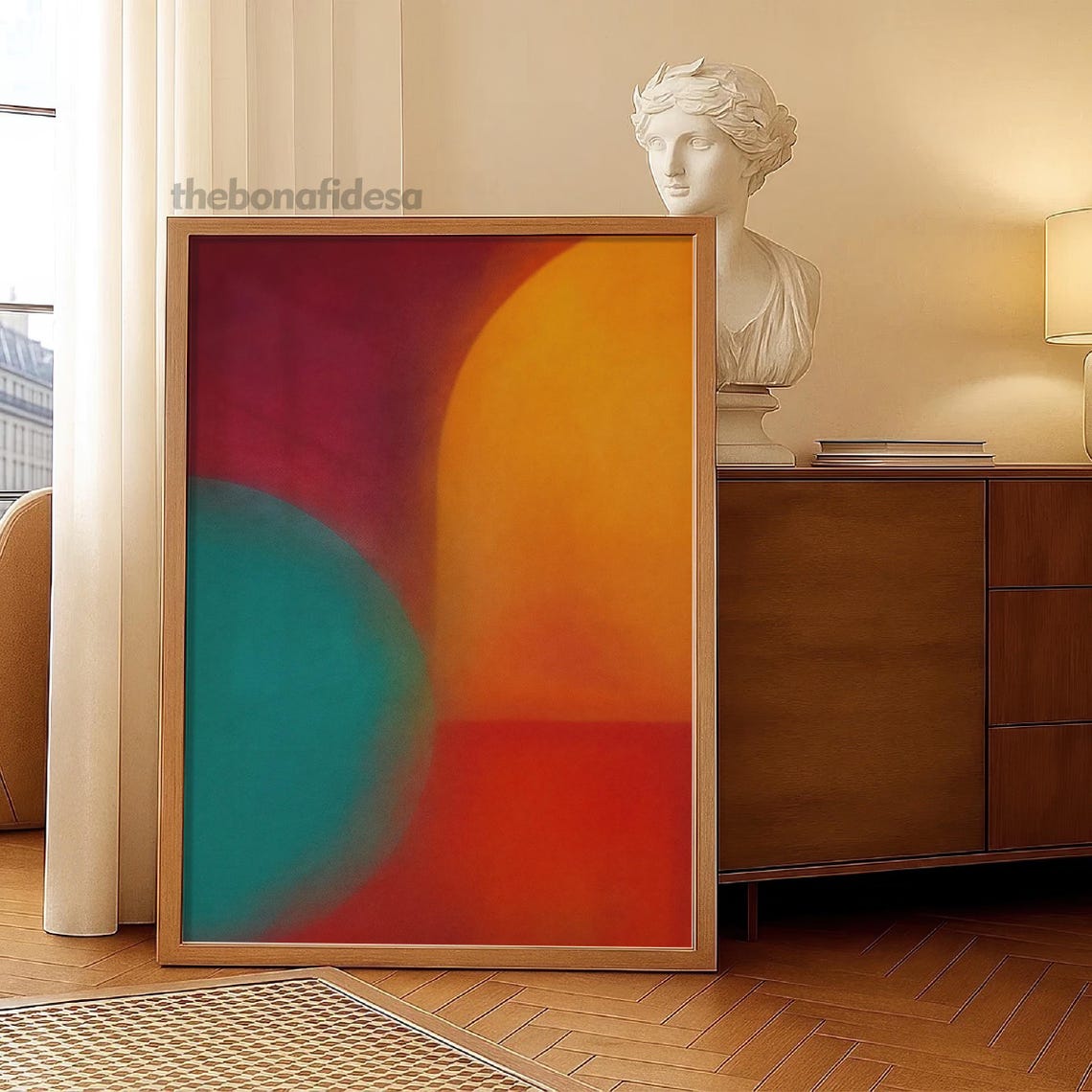 Retro Sunset Gradient Teal Red Abstract Sun Minimalist Wall Art