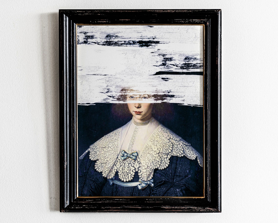 Goth Portrait Painting Artwork Decor Surreal Wall Art Altered Antique Oil Prints
