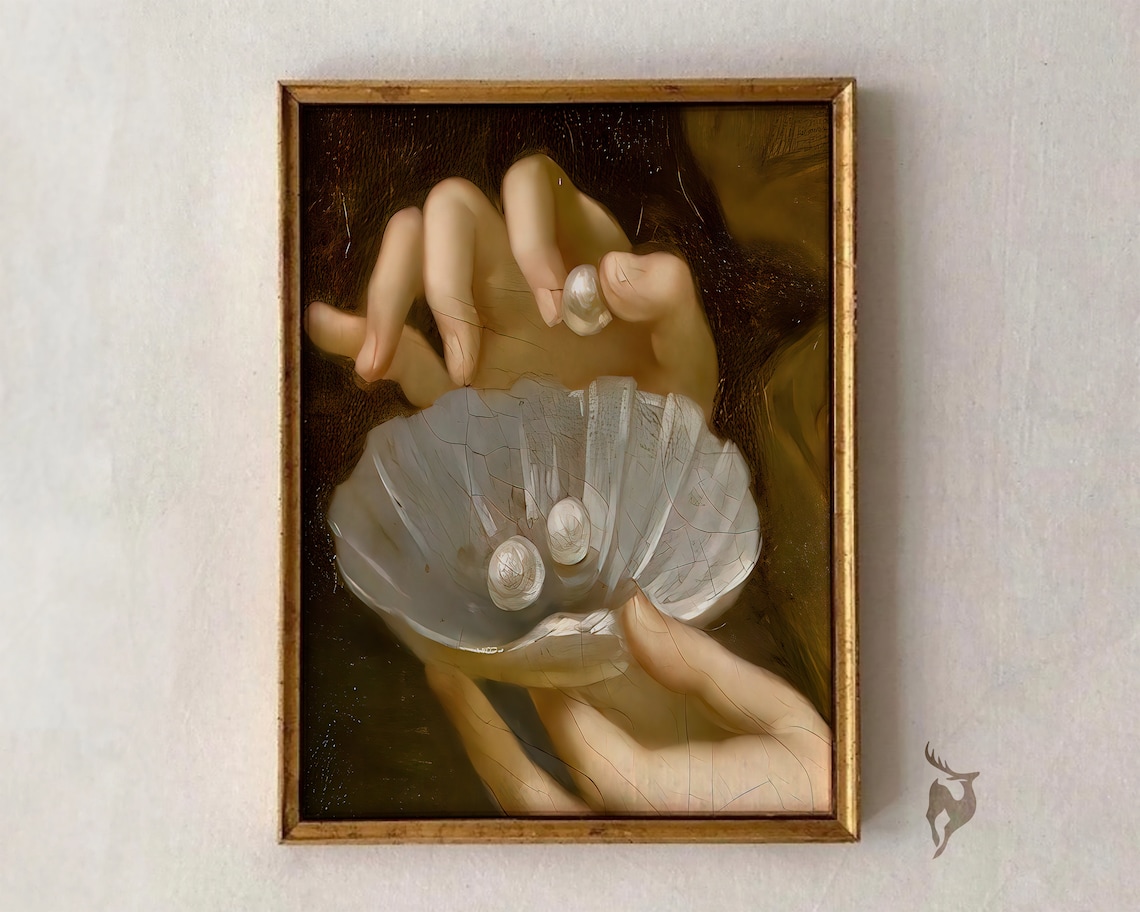 Baroque Hands With Pearls, Vintage Art Print