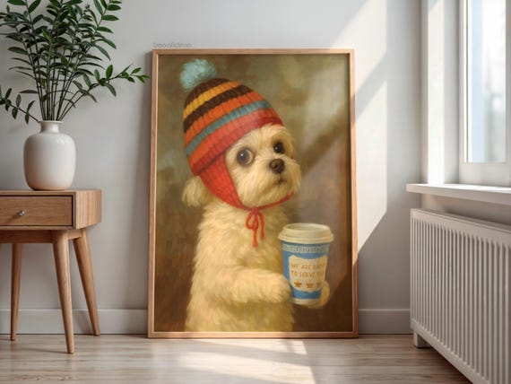 Funny Animal Art Cute Dog Gifts For Lover Coffee Bar Print Kitchen Wall