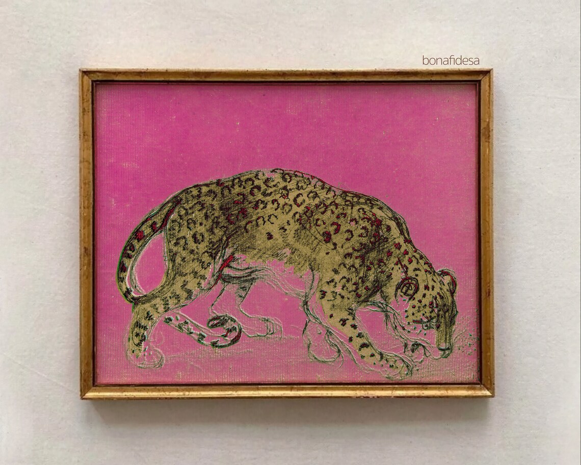 Vintage Tiger Art Print, Eclectic Animal Painting