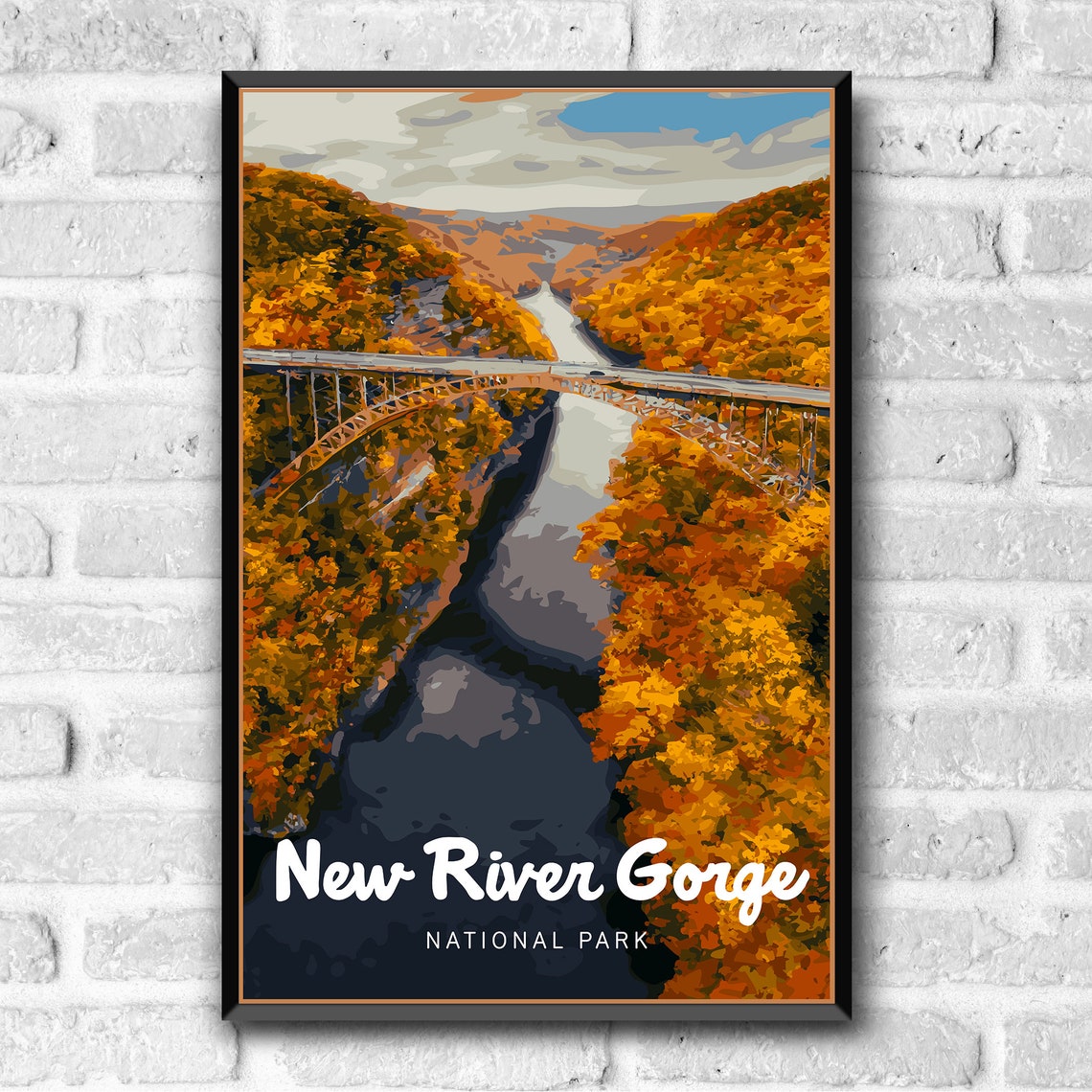 New River Gorge National Park Bridge Retro Fall Foliage Travel Poster - Image 3