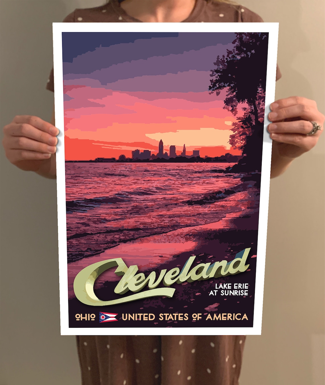 Cleveland Ohio Vintage Style Travel Poster, Lake Erie - Image 2