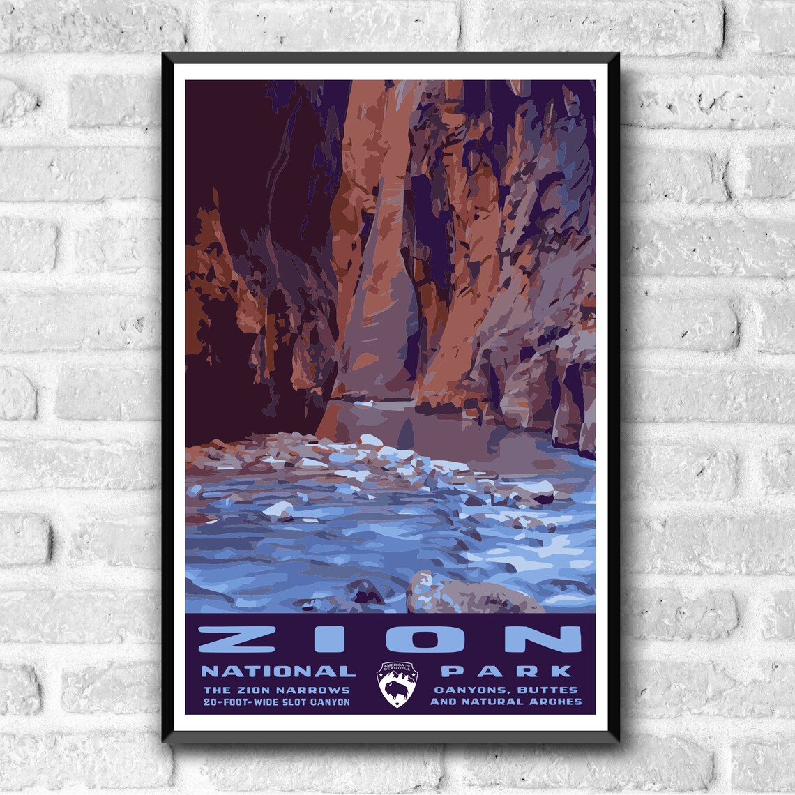 Zion National Park Vintage Travel Poster, The Narrows - Image 3