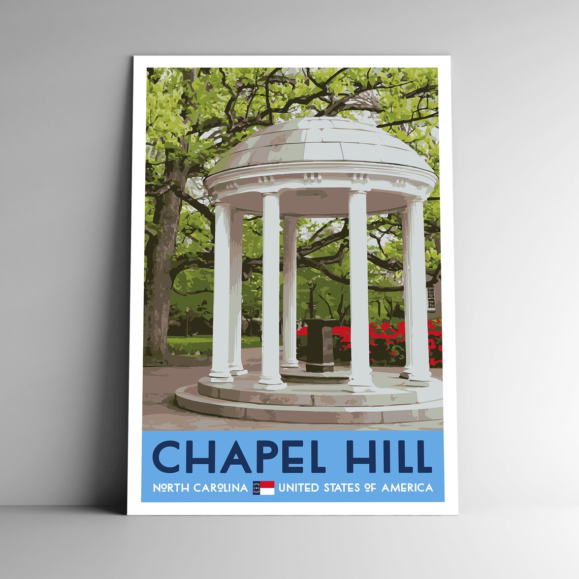 Chapel Hill North Carolina Old Well Rotunda Vintage Travel Poster