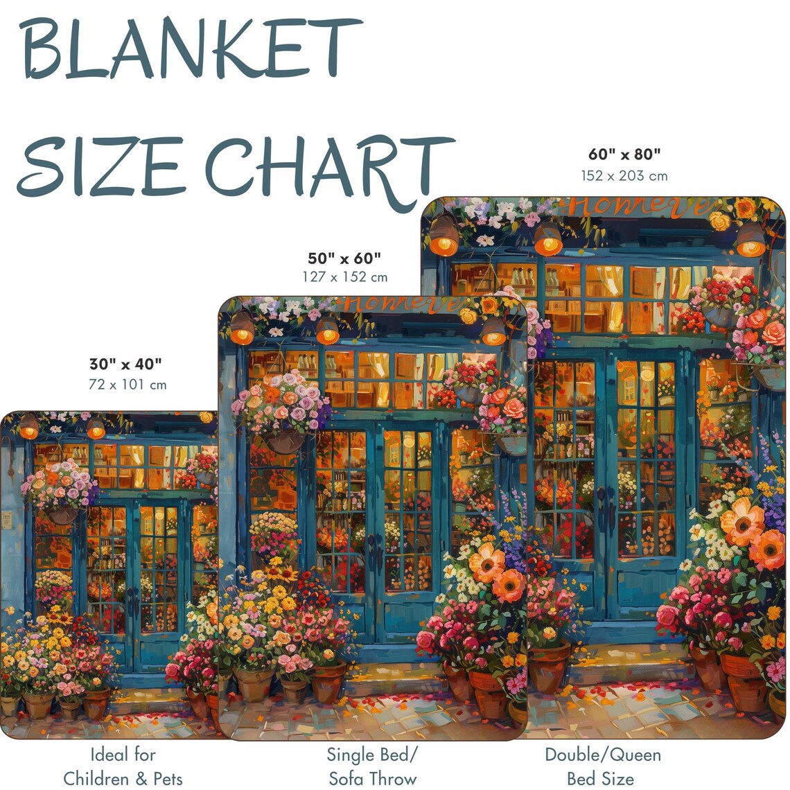 Charming Teal Flower Shop Covered in Colorful Blooms Watercolor Poster - Image 4
