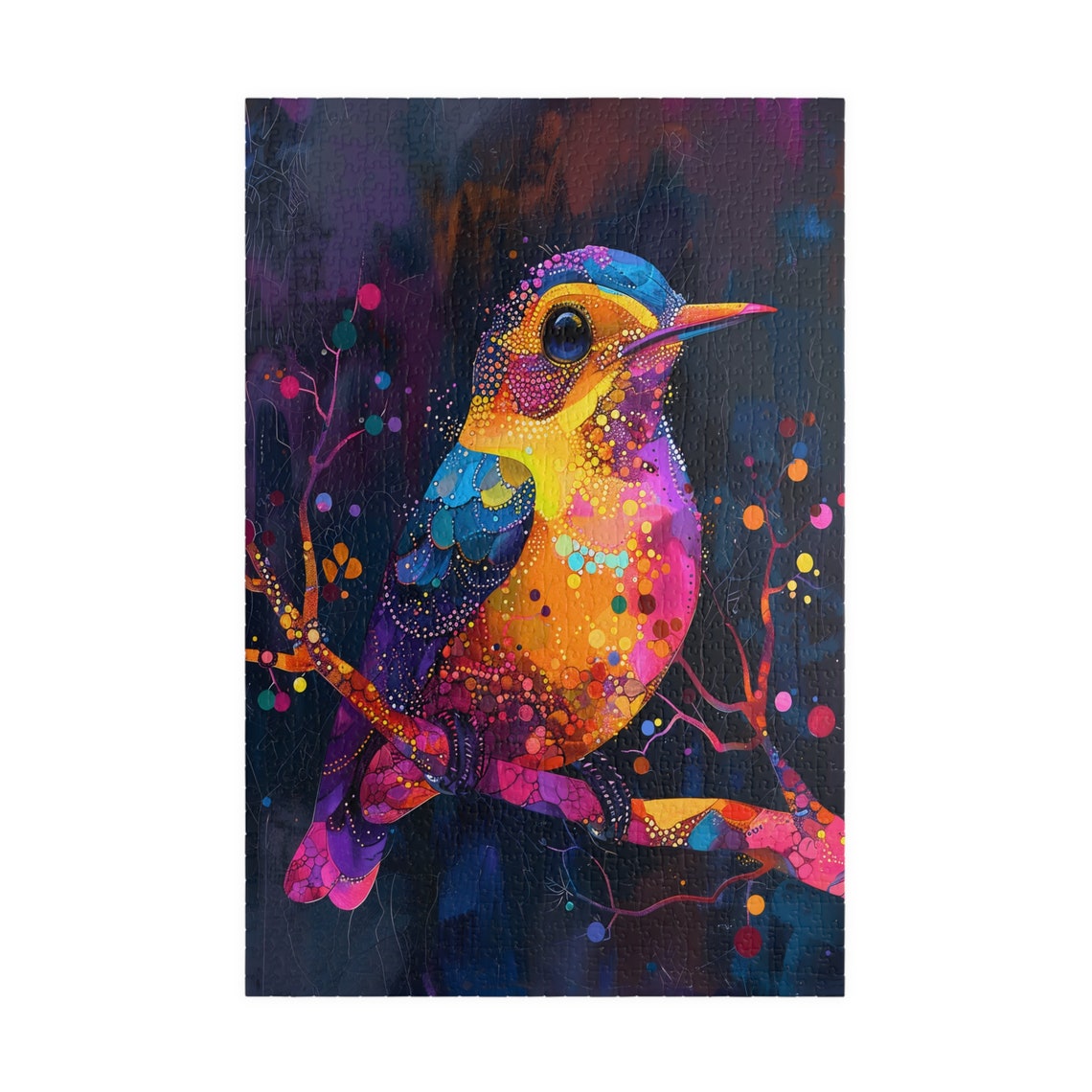 Vibrant Mosaic Colorful Bird Perched On Branch At Night Art Poster - Image 3