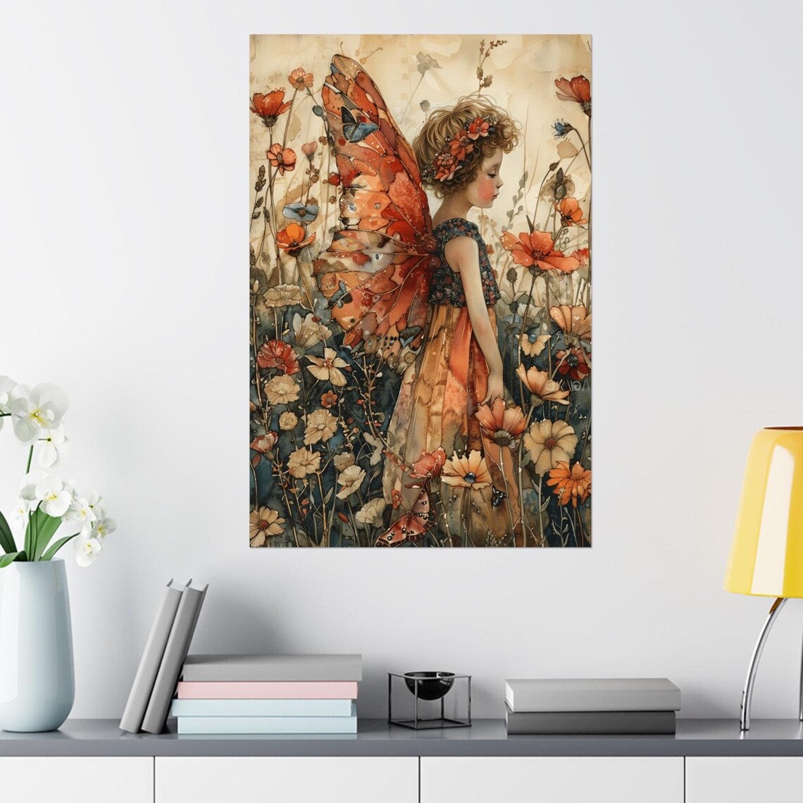 Fairy Girl with Red Butterfly Wings Among Orange Poppies Poster - Image 5